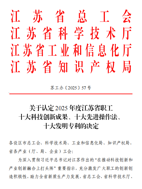 喜报！苏盐集团1项发明专利、2个产改项目获省总工会表彰